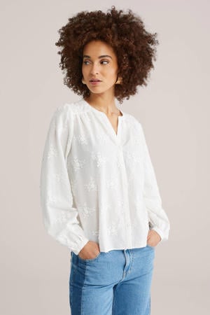 gebloemde blouse wit broderie