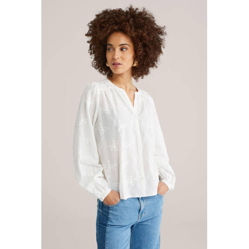 WE Fashion gebloemde blouse wit broderie afbeelding