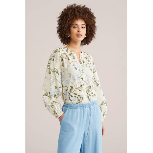 WE Fashion gebloemde blouse ecru afbeelding