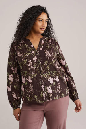gebloemde blouse bruin