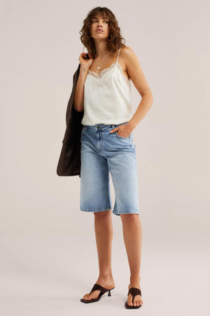 wide leg regular waist bermuda short medium blue denim