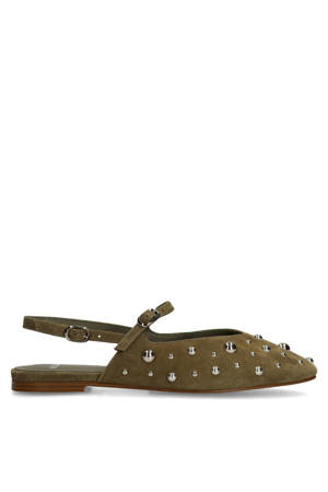 suède slingback loafers olijfgroen