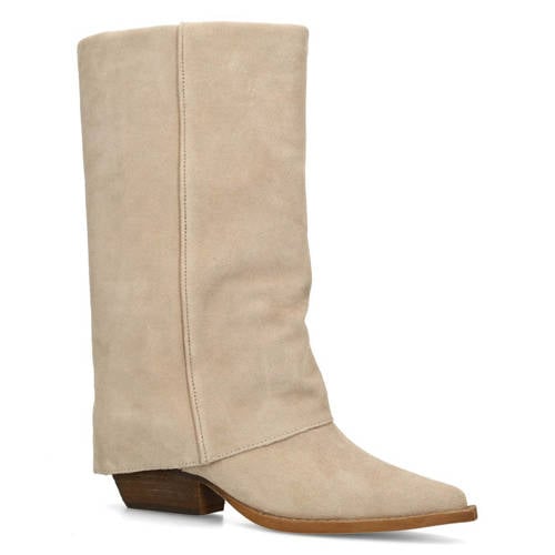 Manfield suède cowboylaarzen met flap beige afbeelding
