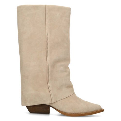 Manfield suède cowboylaarzen met flap beige