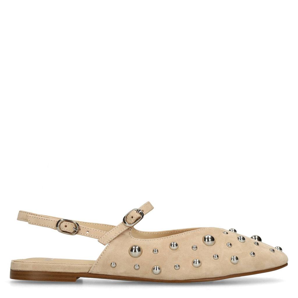 Beige dames Manfield suède slingback loafers met gesp