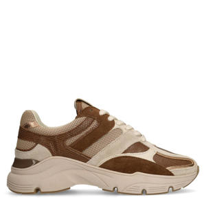chunky leren sneakers taupe/bruin