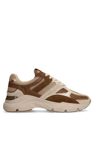 chunky leren sneakers taupe/bruin