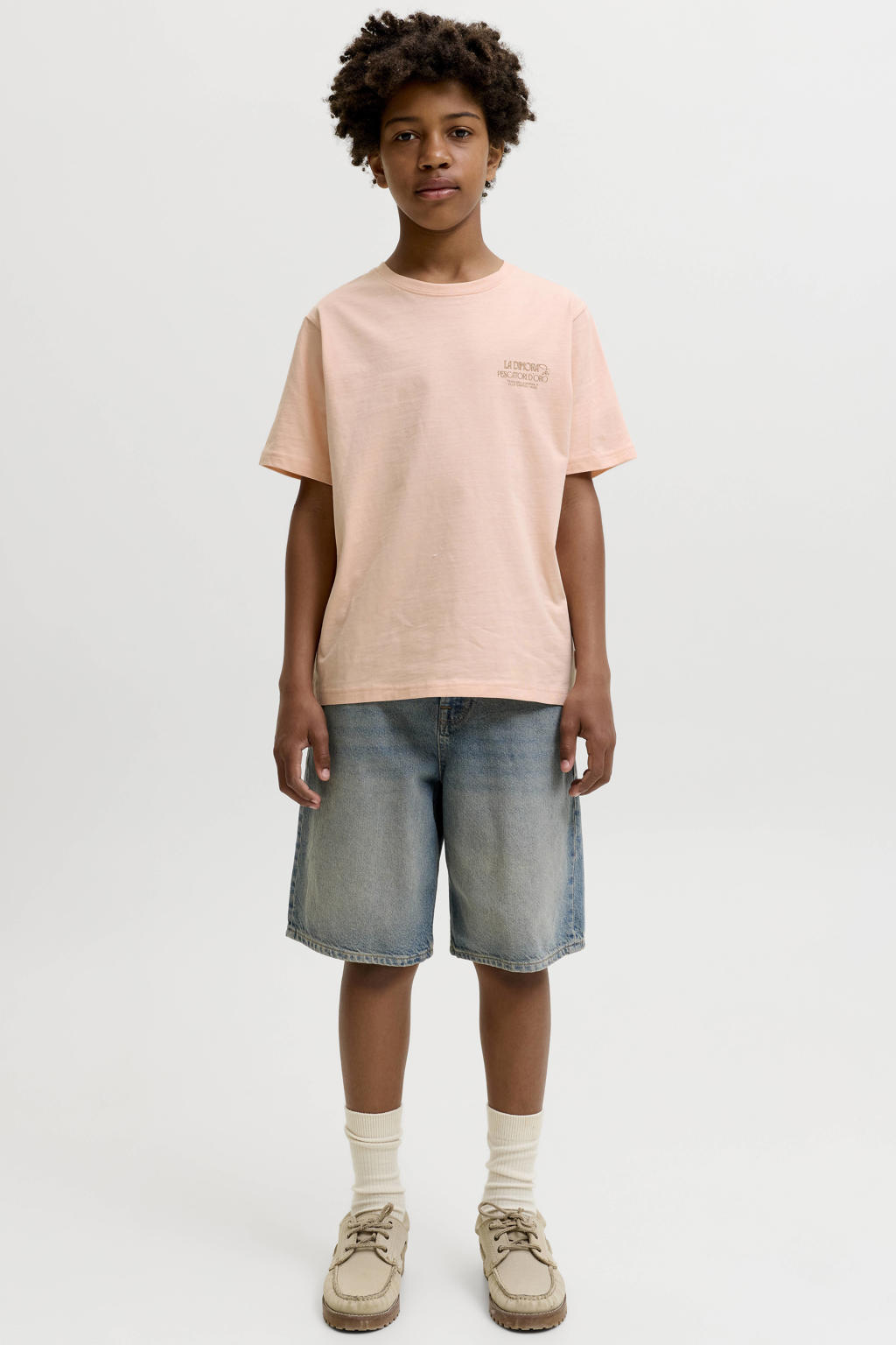 Oranje jongens JACK & JONES JUNIOR T-shirt van katoen met backprint, korte mouwen en ronde hals