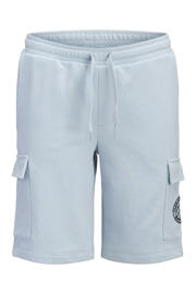 thumbnail: Lichtblauwe jongens JACK & JONES JUNIOR regular sweatshort met elastische tailleband met koord en printopdruk