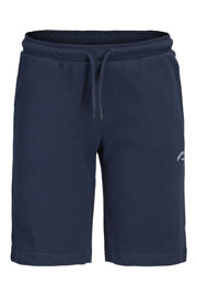 thumbnail: Donkerblauwe jongens JACK & JONES JUNIOR regular sweatshort met elastische tailleband met koord en tekst print
