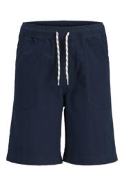 thumbnail: Donkerblauwe jongens JACK & JONES JUNIOR regular bermuda short van katoen met elastische tailleband met koord en effen