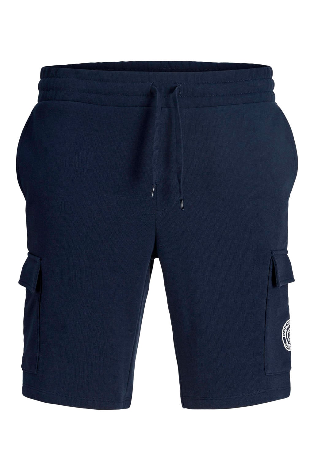 Donkerblauwe jongens JACK & JONES JUNIOR regular sweatshort met elastische tailleband met koord en printopdruk