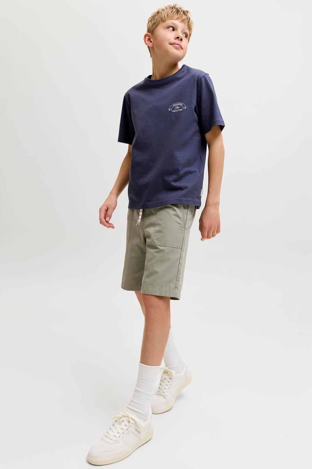Groene jongens JACK & JONES JUNIOR regular bermuda short van katoen met elastische tailleband met koord en effen