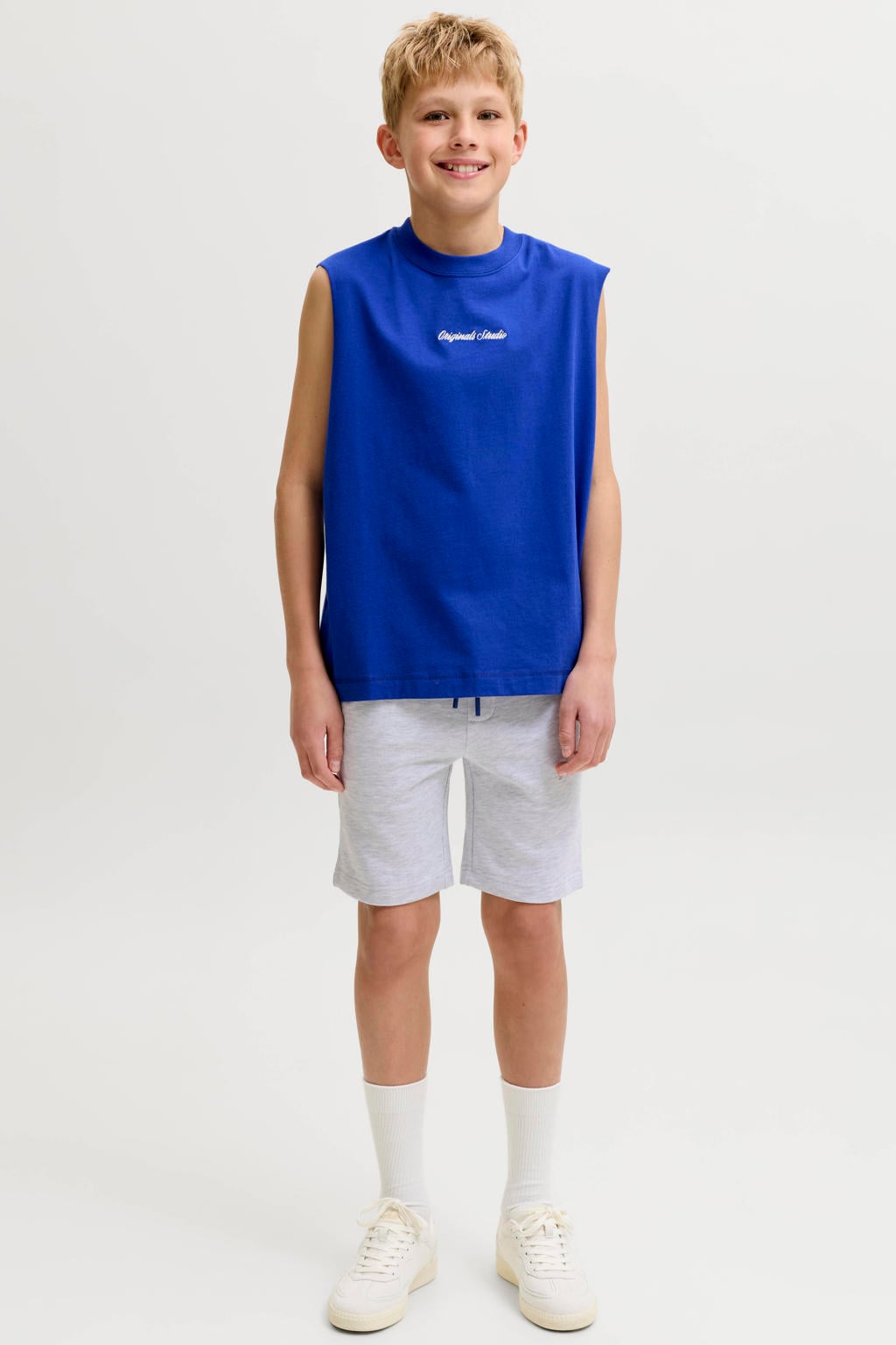 Witte jongens JACK & JONES JUNIOR regular sweatshort met elastische tailleband met koord en tekst print