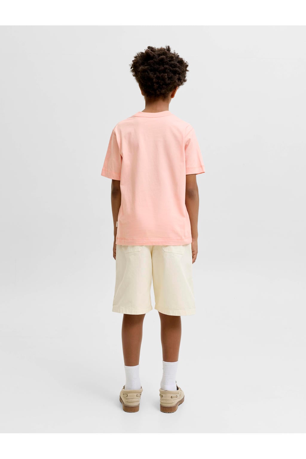 Oranje jongens JACK & JONES JUNIOR T-shirt van katoen met printopdruk, korte mouwen en ronde hals