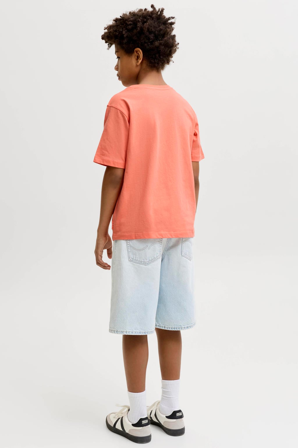 Oranje jongens JACK & JONES JUNIOR T-shirt van katoen met printopdruk, korte mouwen en ronde hals