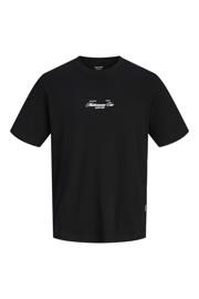 thumbnail: Zwarte jongens JACK & JONES JUNIOR T-shirt van katoen met backprint, korte mouwen en ronde hals