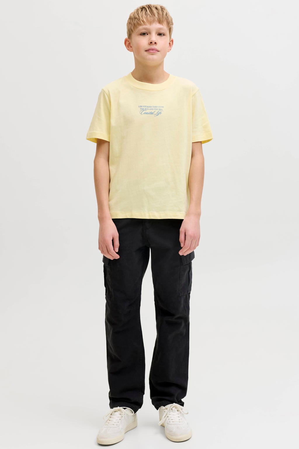 Gele jongens JACK & JONES JUNIOR T-shirt van katoen met backprint, korte mouwen en ronde hals