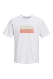 thumbnail: Wit en oranje jongens JACK & JONES JUNIOR T-shirt van katoen met printopdruk, korte mouwen en ronde hals