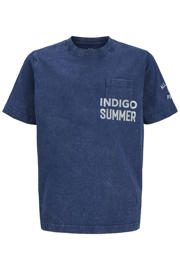 thumbnail: Blauwe jongens JACK & JONES JUNIOR T-shirt van katoen met tekst print, korte mouwen en ronde hals