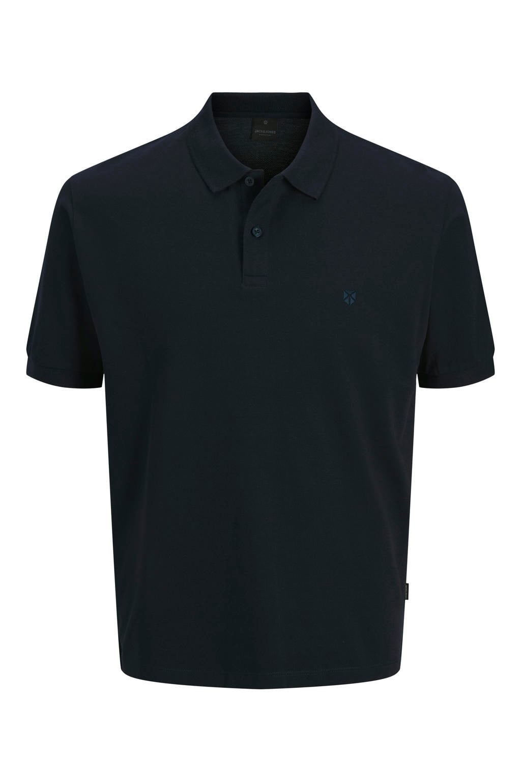 Donkerblauwe jongens JACK & JONES JUNIOR polo van katoen met effen, korte mouwen en knoopsluiting