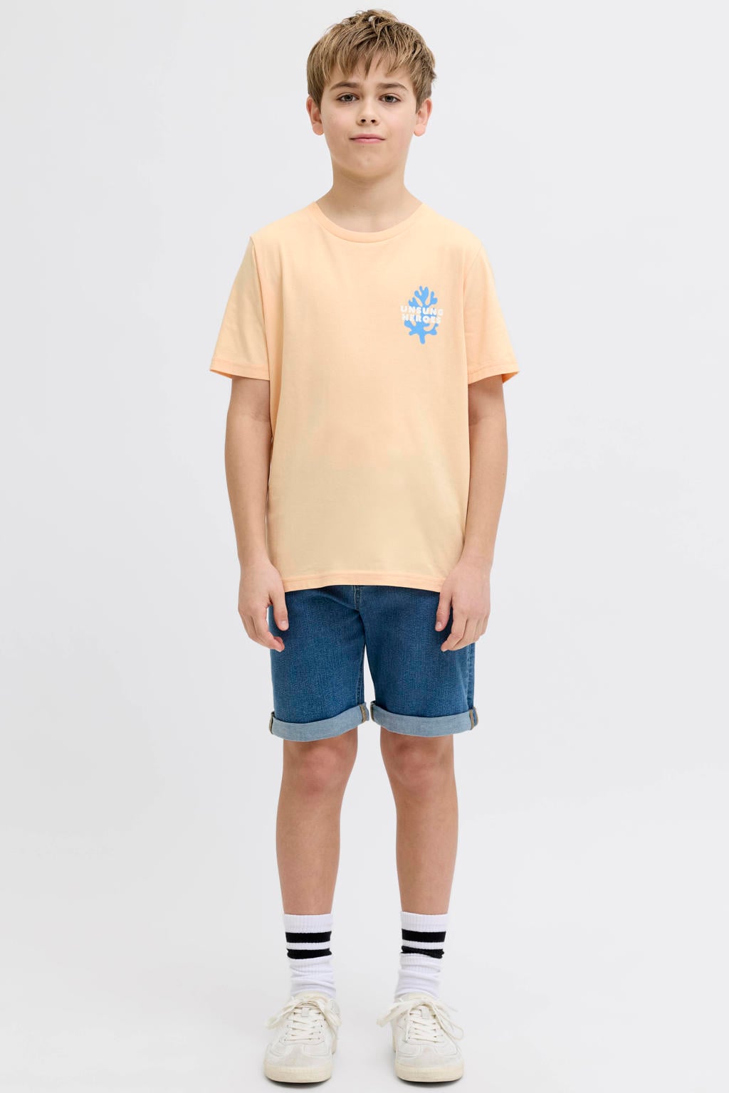 Oranje jongens JJ REBEL JUNIOR T-shirt van katoen met backprint, korte mouwen en ronde hals