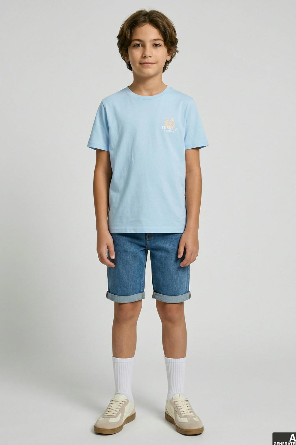 Lichtblauwe jongens JJ REBEL JUNIOR T-shirt van katoen met backprint, korte mouwen en ronde hals