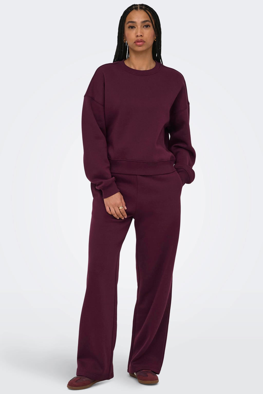 ONLY wide leg regular waist sweatpants donkerpaars