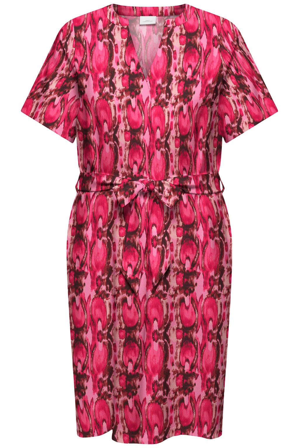 Roze dames ONLY CARMAKOMA zomerjurk van viscose met korte mouwen en V-hals