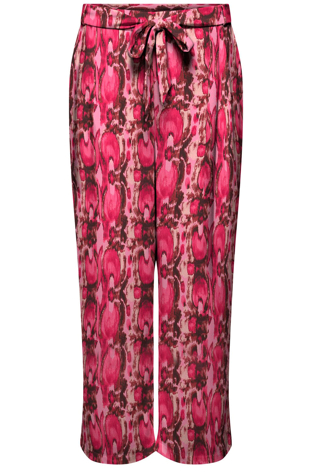 Roze dames ONLY CARMAKOMA straight high waist casual broek van viscose met elastische tailleband