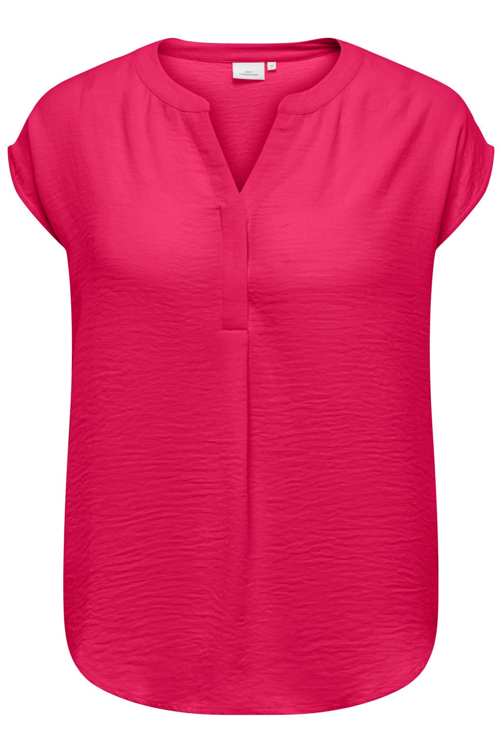 Roze dames ONLY CARMAKOMA top van viscose met korte mouwen en V-hals