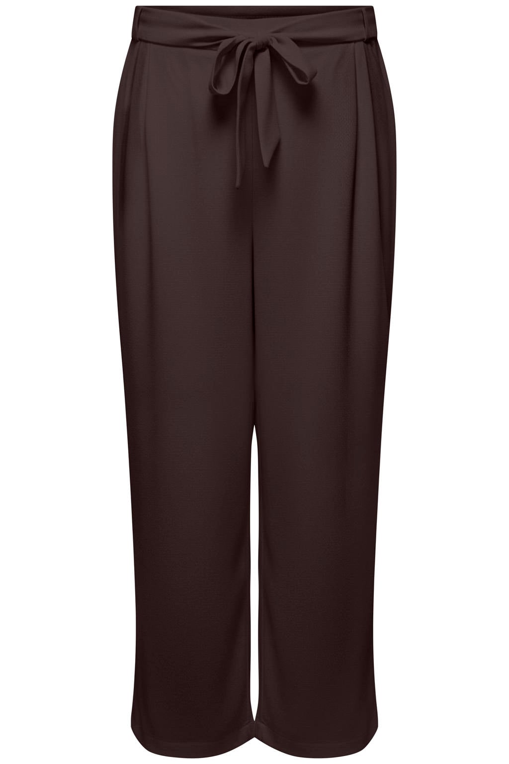 Donkerblauwe dames ONLY CARMAKOMA straight high waist casual broek van viscose met elastische tailleband en effen