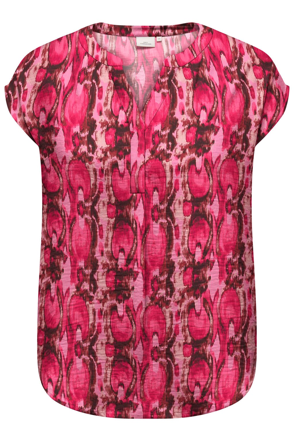Roze dames ONLY CARMAKOMA top van viscose met korte mouwen en V-hals