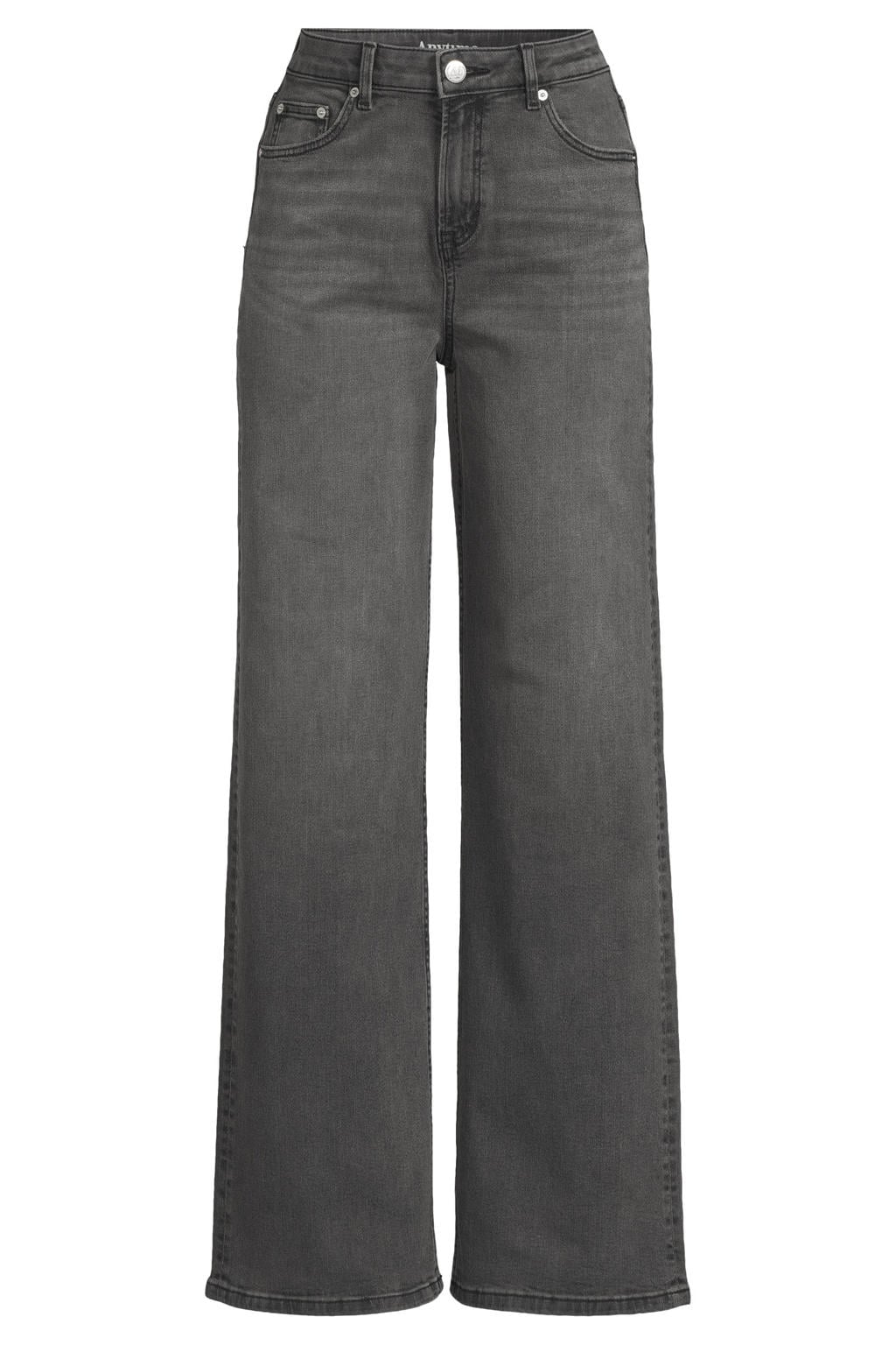 Grey denim dames Anytime high waist wide leg jeans van denim met rits- en knoopsluiting en effen