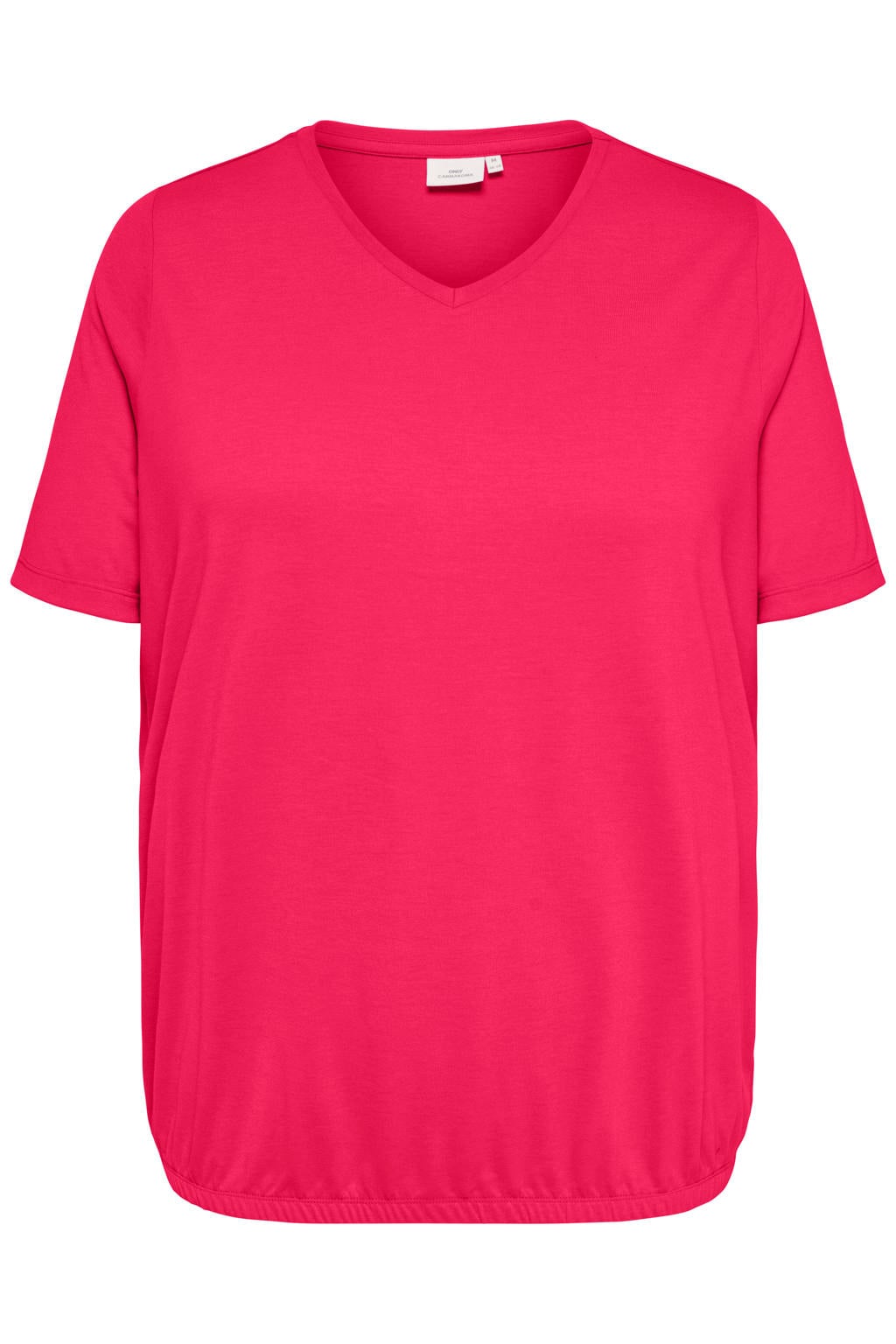 Roze dames ONLY CARMAKOMA top van polyester met effen, korte mouwen en V-hals