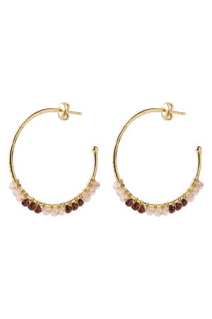 gold plated oorbellen Muse Rozenkwarts Garnet