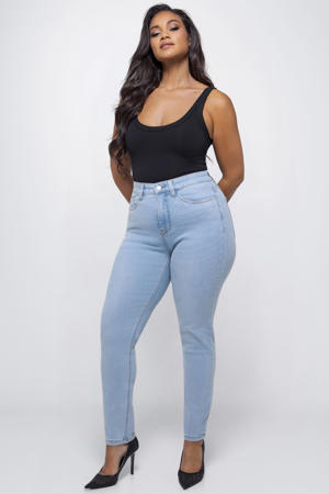 high waist skinny jeans light blue denim