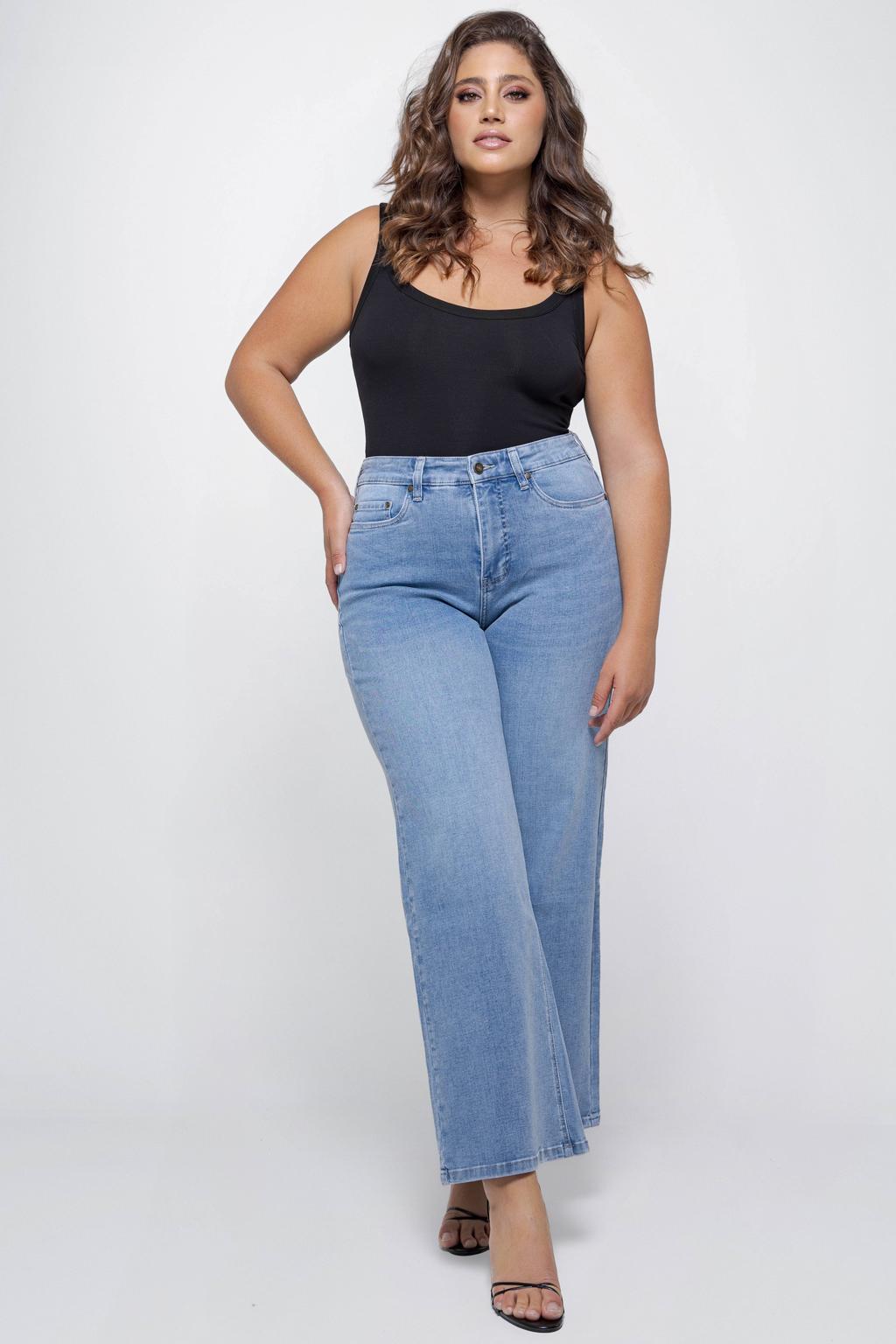 Light blue denim dames Fox Factor Ruby Blue high waist straight leg jeans van denim met rits- en knoopsluiting en effen