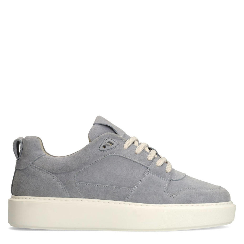 Lichtblauwe heren Manfield suède sneakers met veters