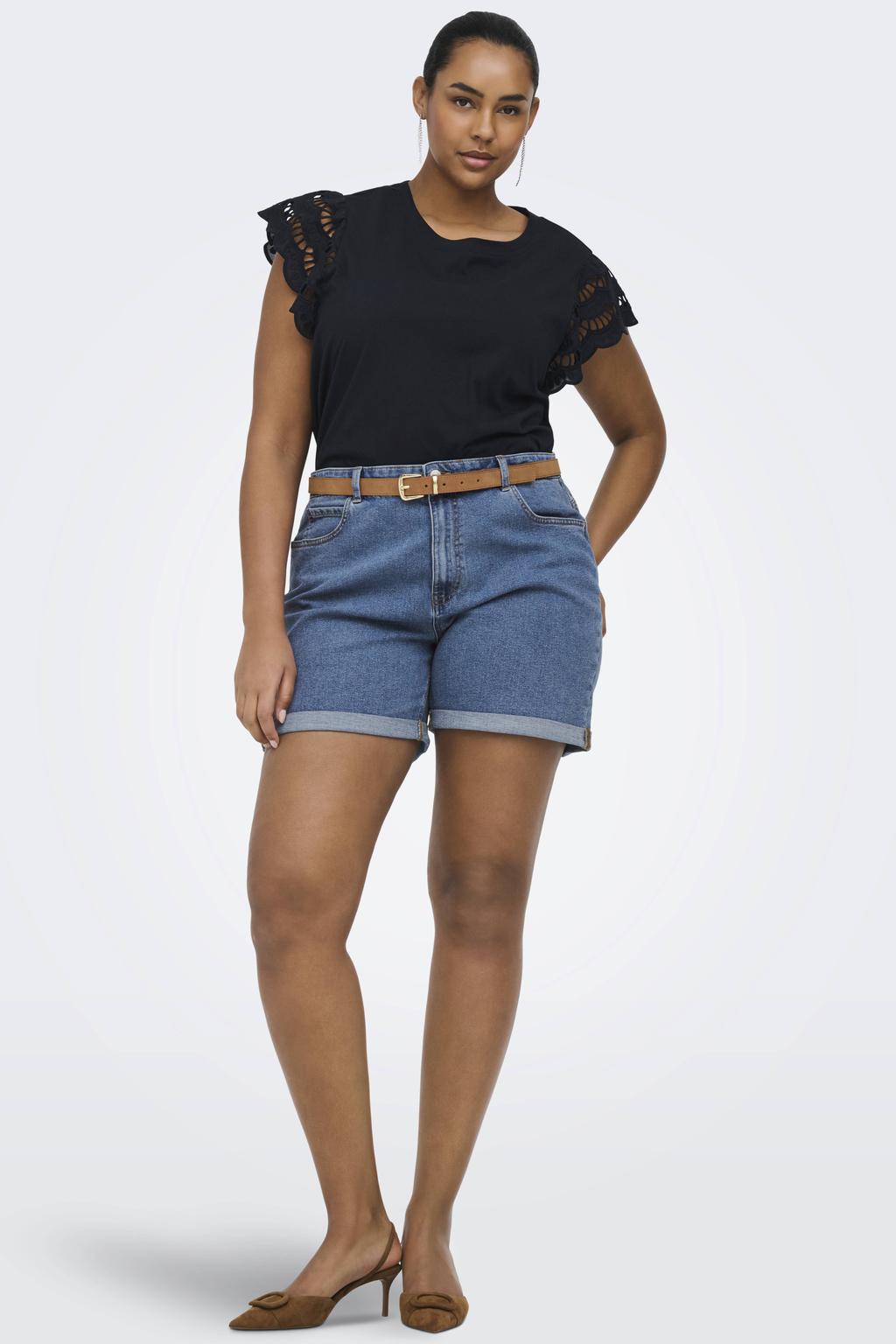 Medium blue denim dames ONLY CARMAKOMA regular waist van denim met rits- en knoopsluiting en effen