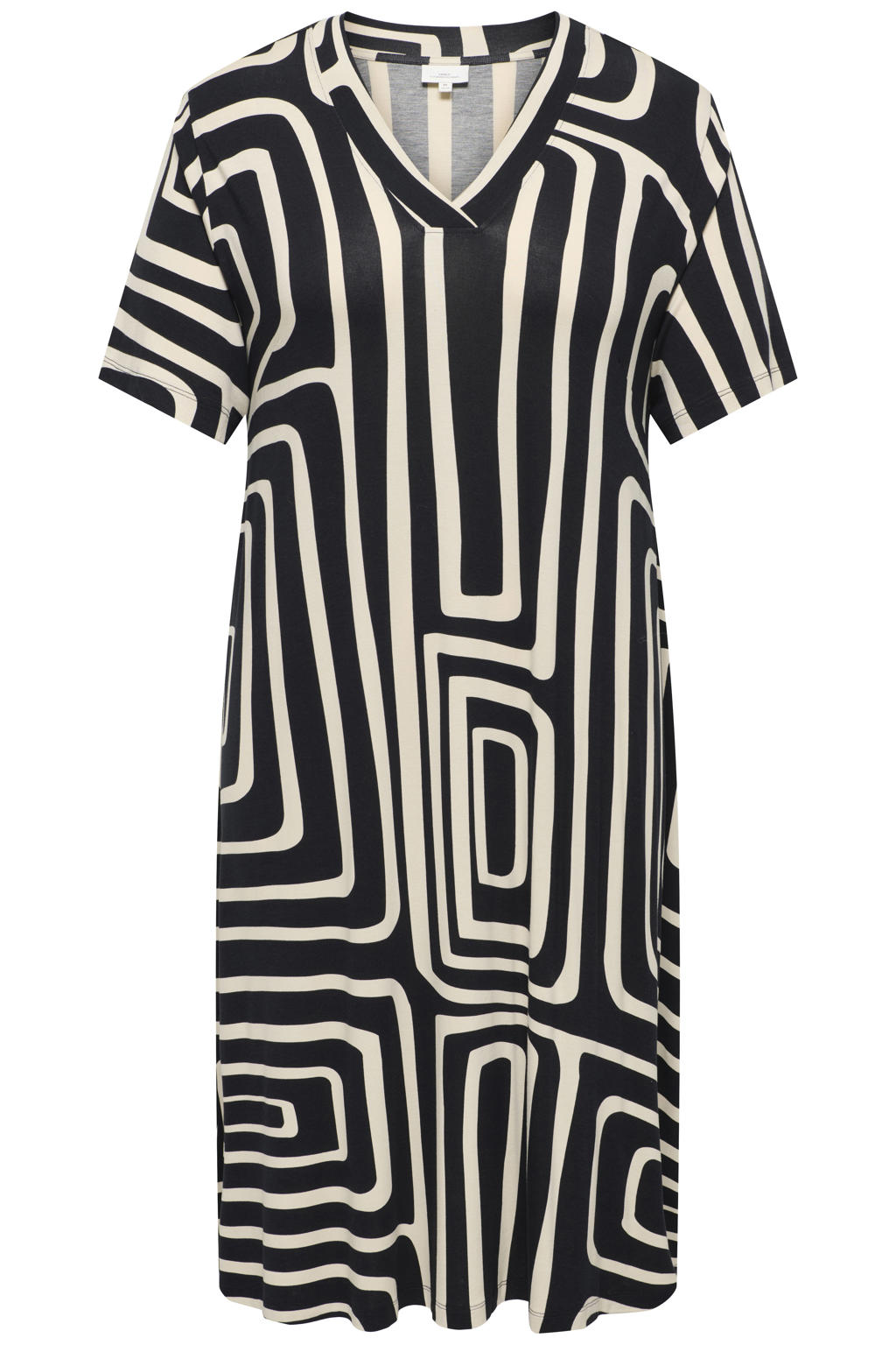Zwarte dames ONLY CARMAKOMA zomerjurk van viscose met korte mouwen en V-hals
