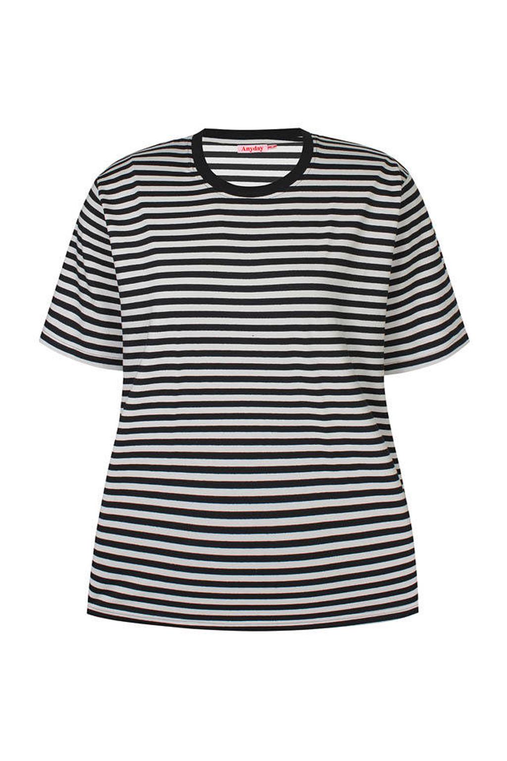 Zwart en witte dames Anyday gestreept T-shirt van katoen met korte mouwen en ronde hals