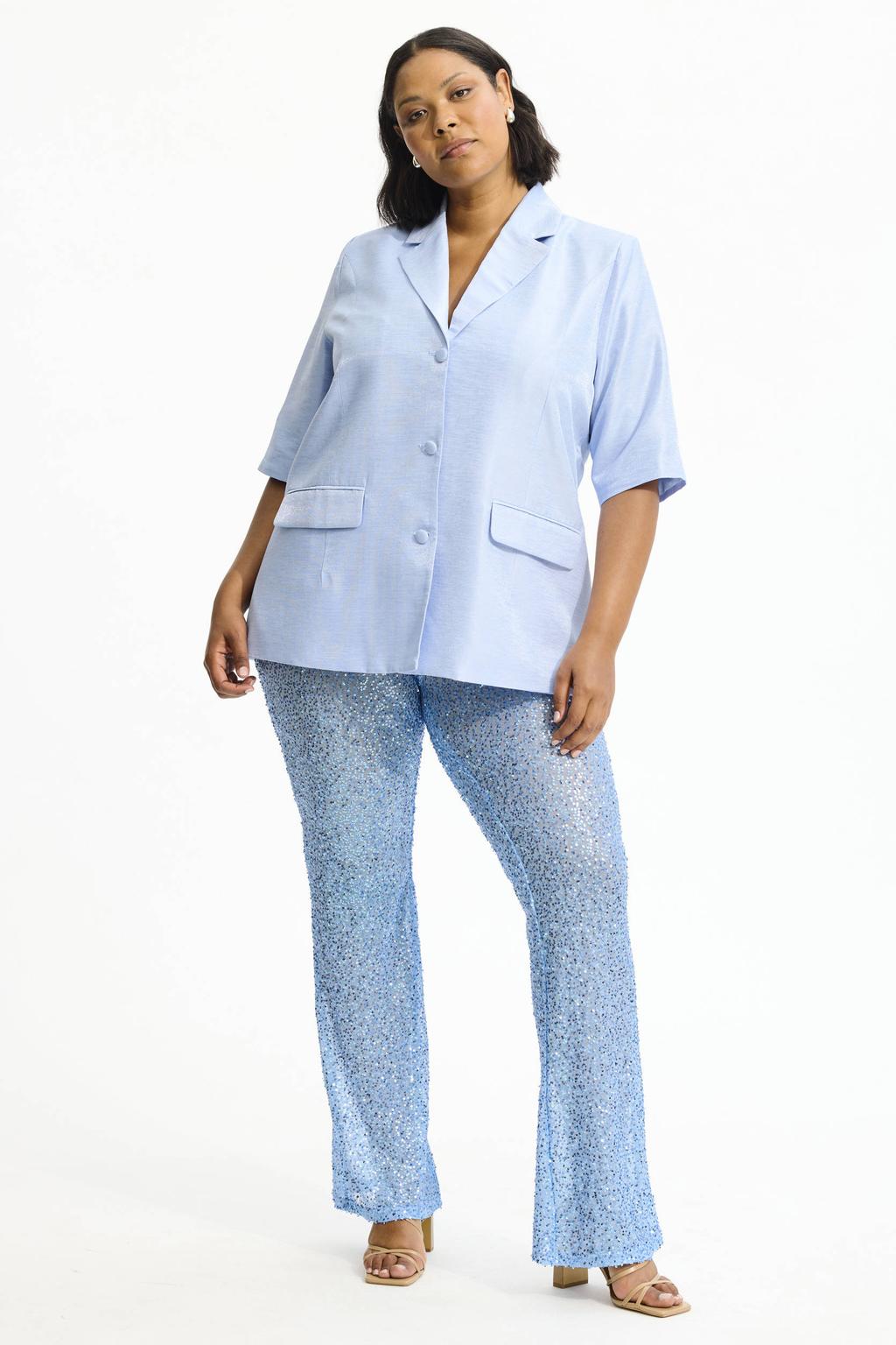 Lichtblauwe dames Anyday regular blazer van polyester met effen, lange mouwen, reverskraag en knoopsluiting