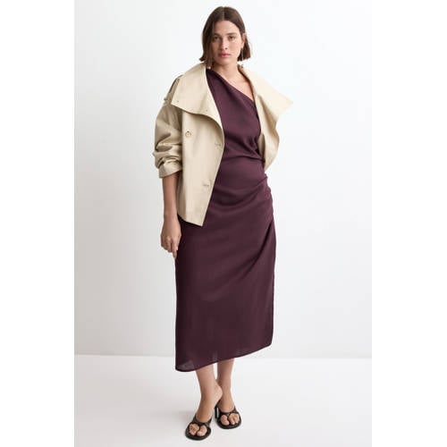 Mango one shoulder jurk donkerrood afbeelding