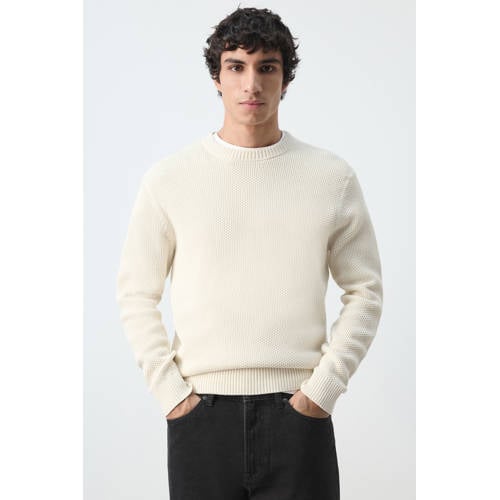 Mango Man gebreide trui met textuur beige afbeelding