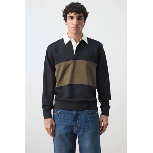 Mango Man gestreepte sweater donkerblauw afbeelding