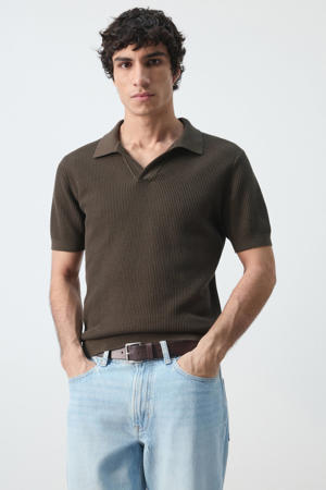 regular polo gebreid donkerbruin
