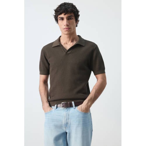 Mango Man regular polo gebreid donkerbruin afbeelding