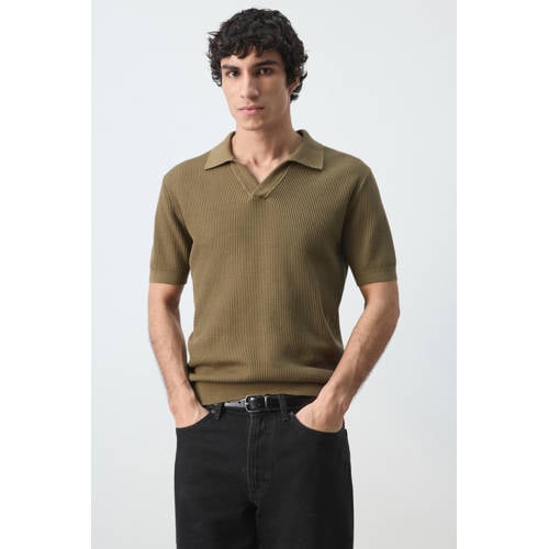 Mango Man regular polo gebreid beige - kaki afbeelding