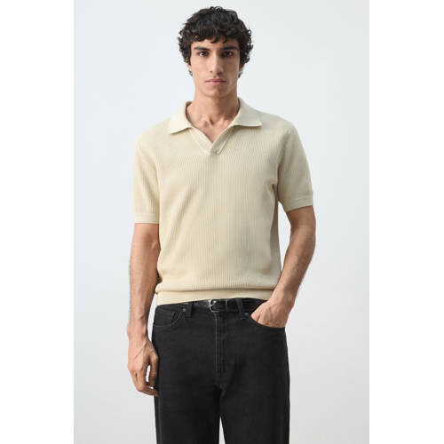 Mango Man regular polo gebreid beige afbeelding